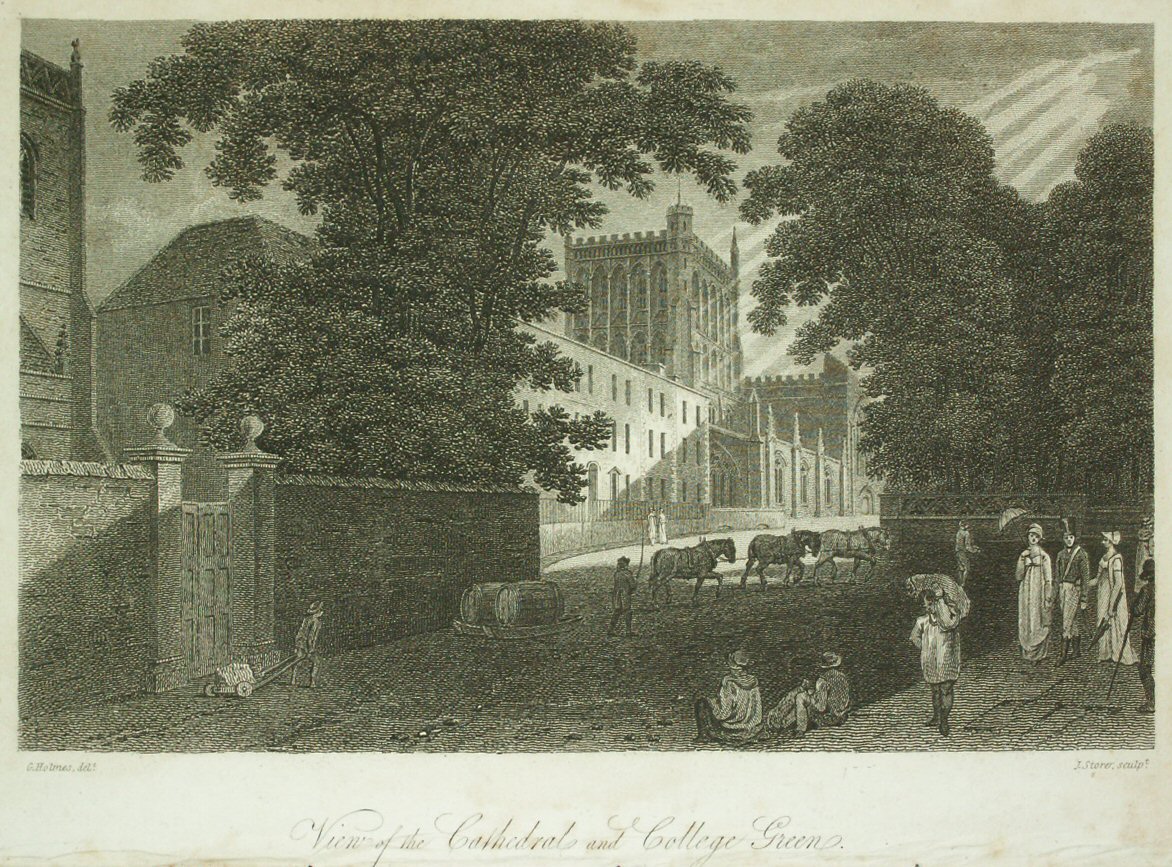 Print - View of the Cathedral and College Green. - Storer